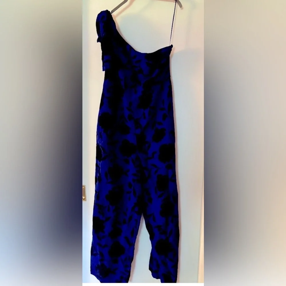 New-14 Kate Spade Blue floral Print Classic wideleg one shoulder  jumpsuit